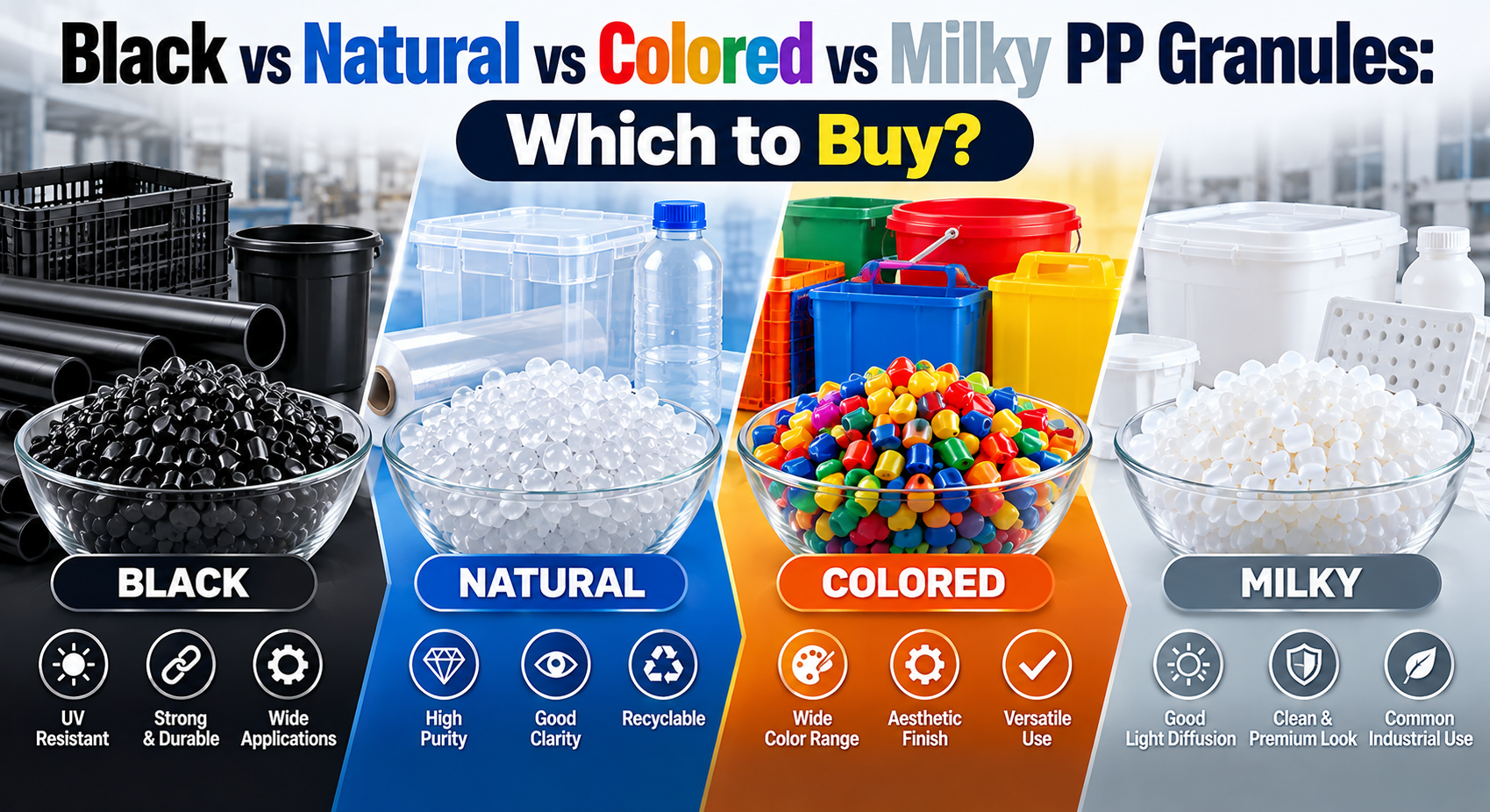 Black vs Natural vs Colored vs Milky PP Granules